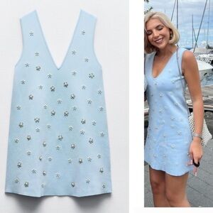 Zara BEADED JEWEL KNIT MINI DRESS NWT